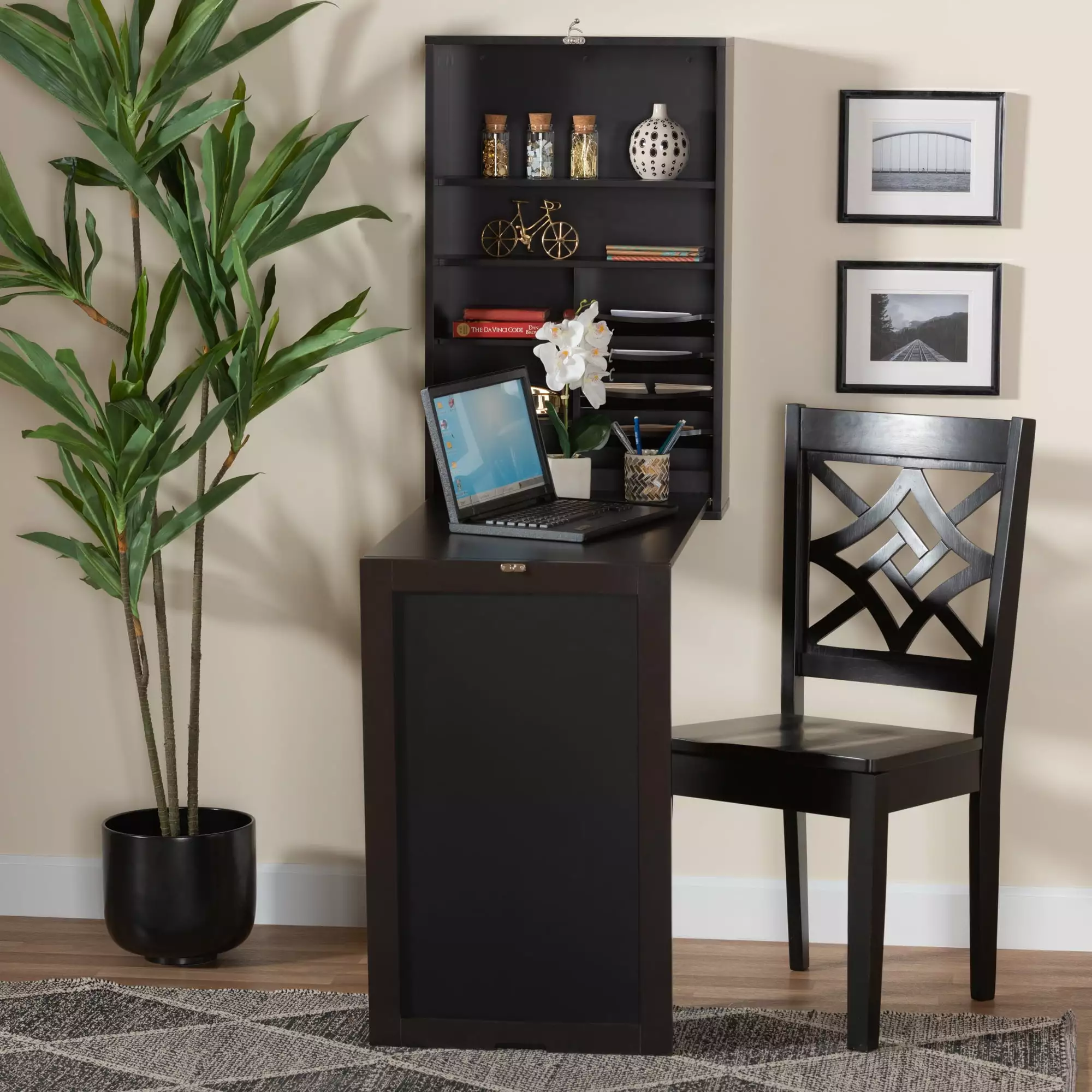Baxton Studio Millard Modern Dark Brown Wood Wall Mounted Folding Desk Contemporary Design