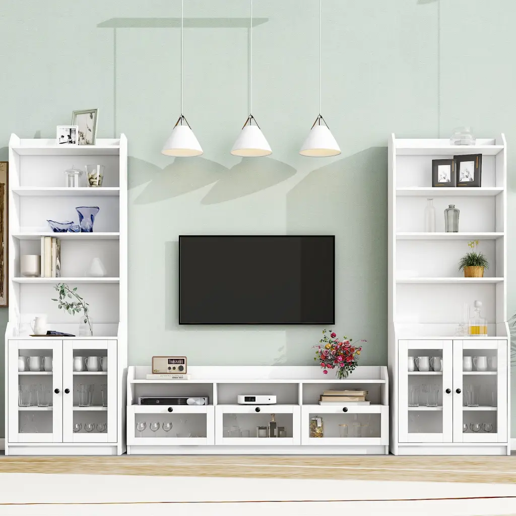 Stylish Elegant Entertainment Wall Unit Tall Cabinets Modern TV Console on-trend