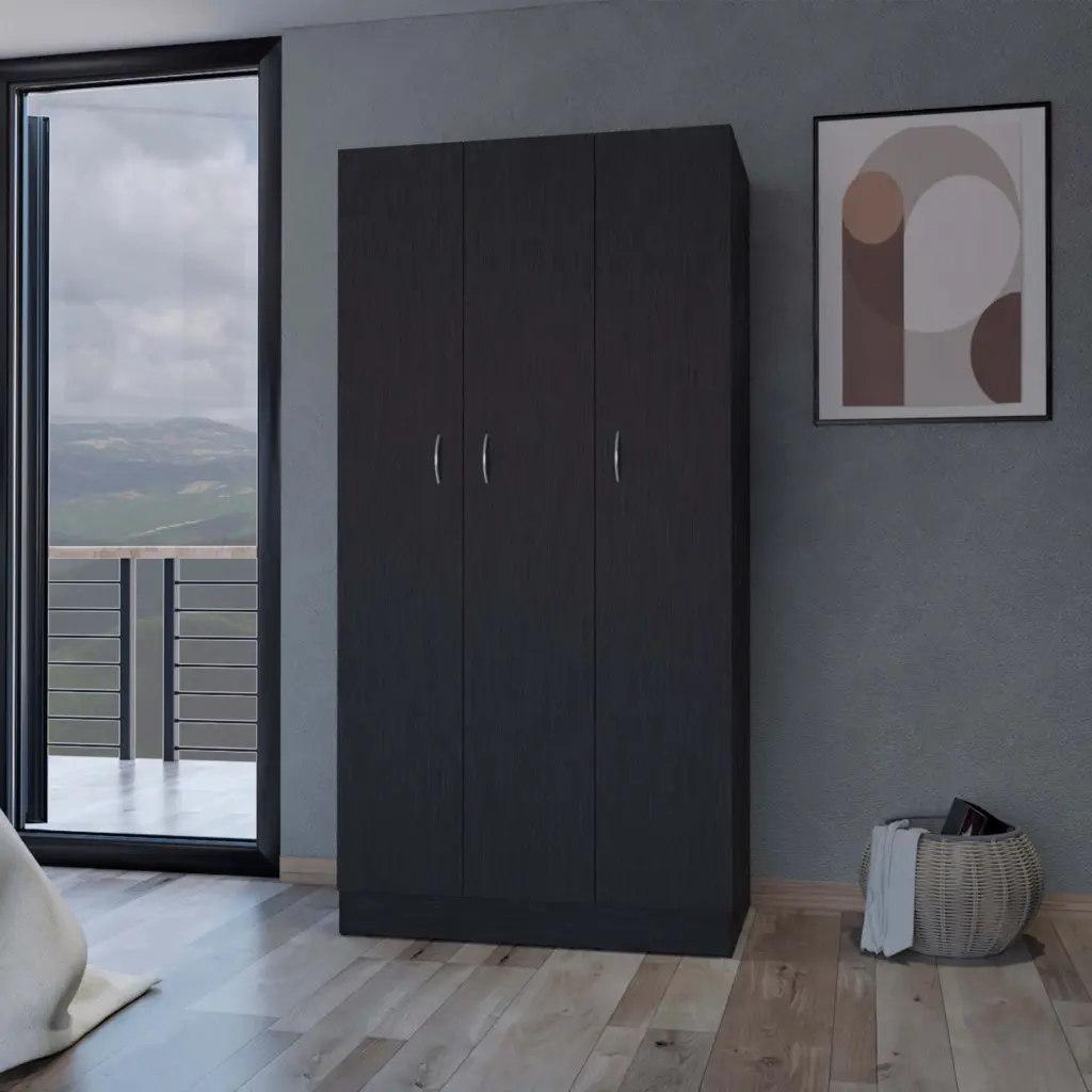 Augusta 3 Door Wardrobe Hanging Rod Black Engineered Wood furniture max