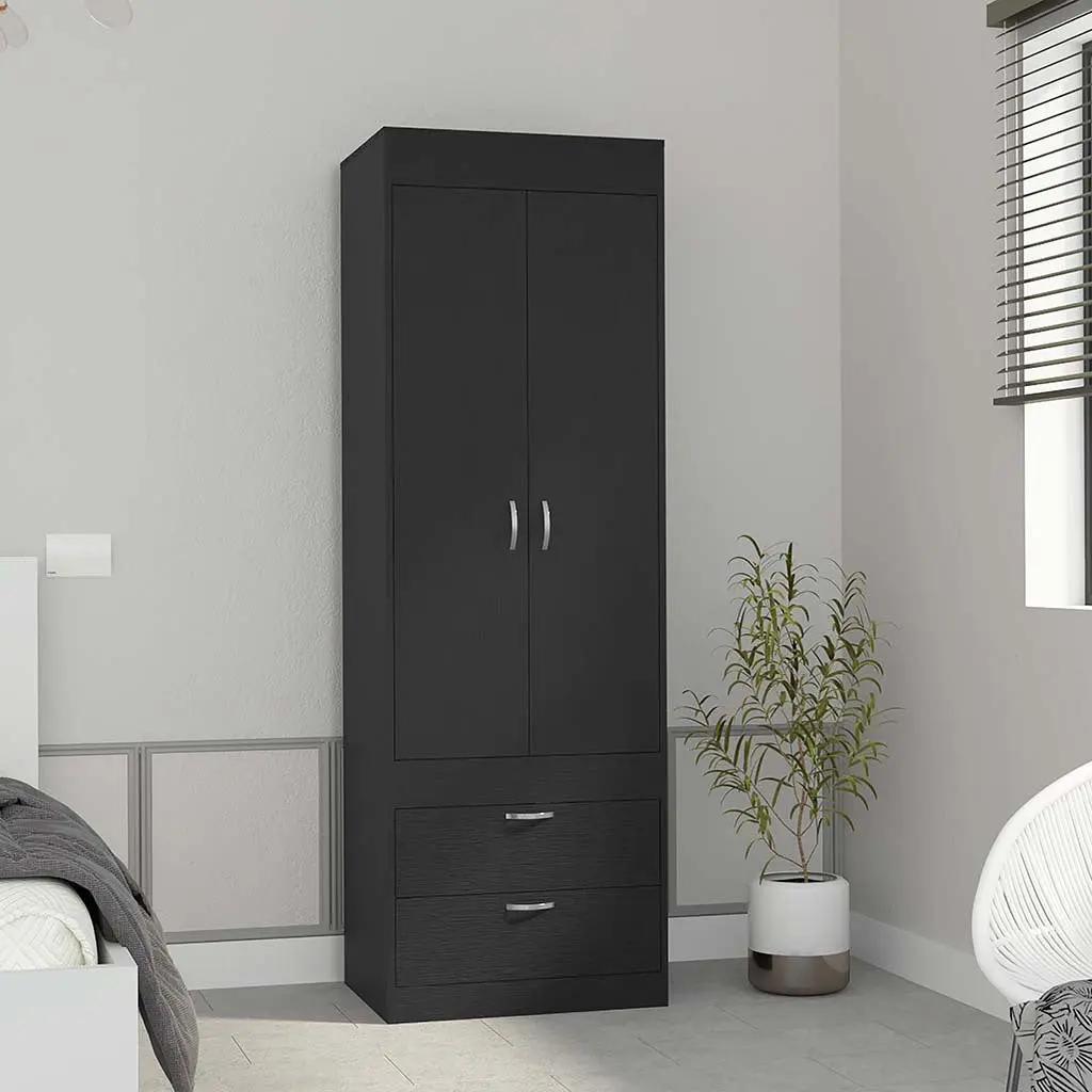 Armoire Tarento Two Drawers Black Wengue Finish Black Particle Board treevol furniture