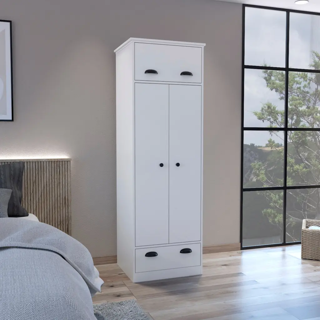 Falkland Armoire 1 Drawer And 1 Hinged Drawer Handles White Storage Cabinet tuhome