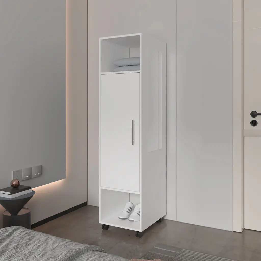 Summit Wardrobe Melamine Mirror Door And Open Storage White Be fm furniture