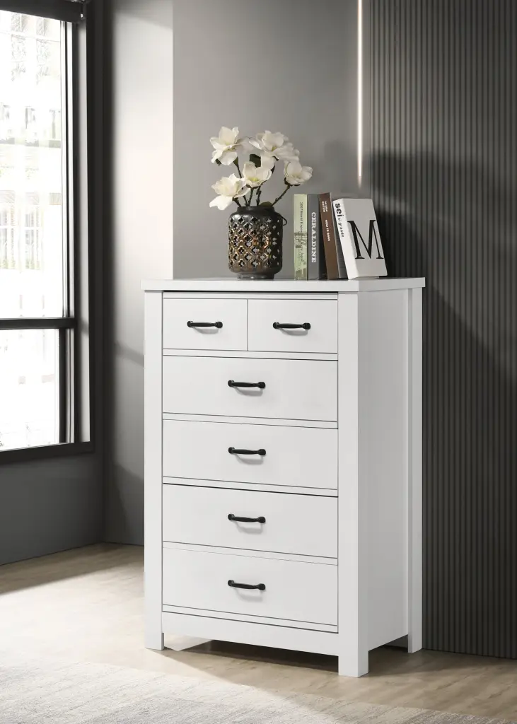 Cassini 31-Inch White 5-Drawer Chest Engineered Wood lilola home