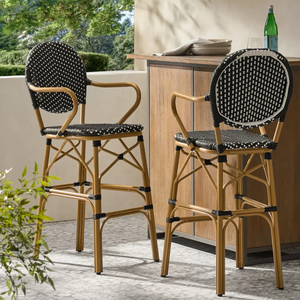 Black Wicker Barstool Kitchen and Dining Room nh-bc furniturings