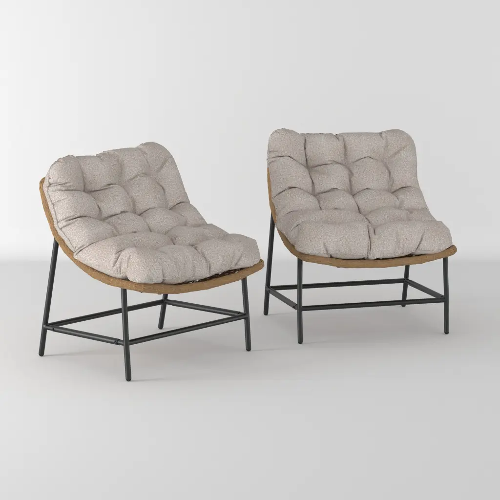 Coastal Scooped Outdoor Patio Chairs Cushions Set 2 Natural Wicker walker edison