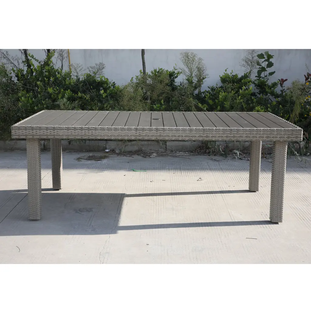 Balcones Outdoor Furniture Wicker Rectangular Dining Table Gray Patio Set gathercraft
