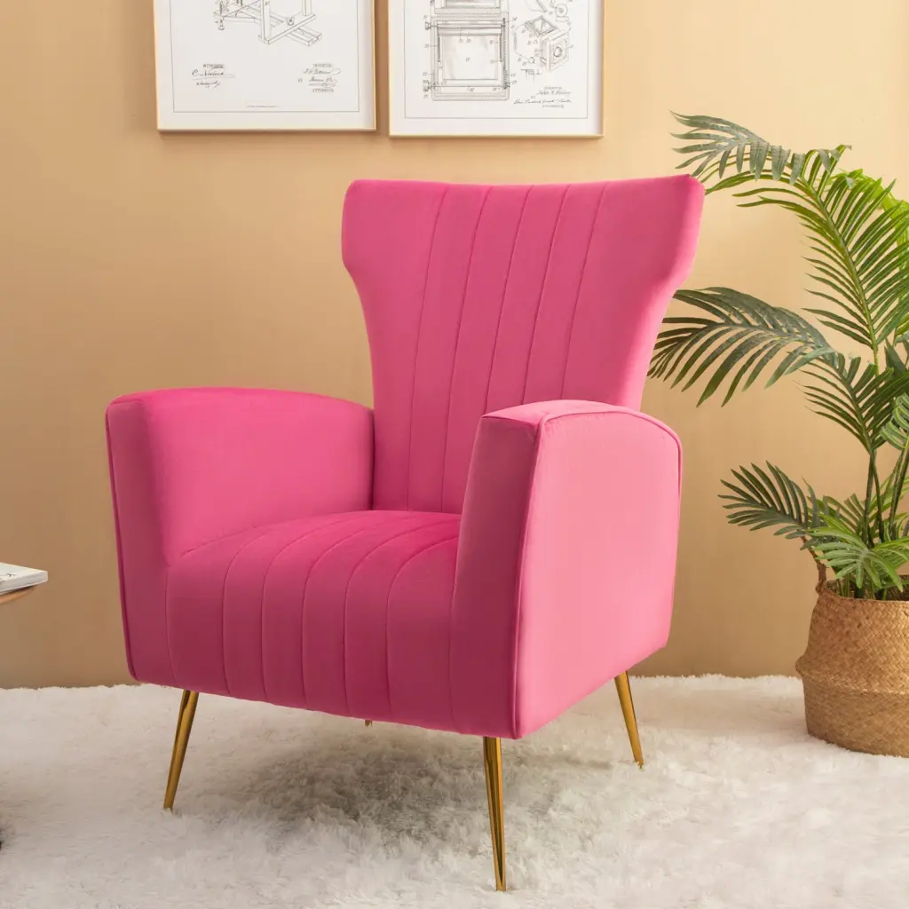 Velvet Accent Chair Wingsupport Arm and Gold Legs Upholstered Silver merrysmarthome
