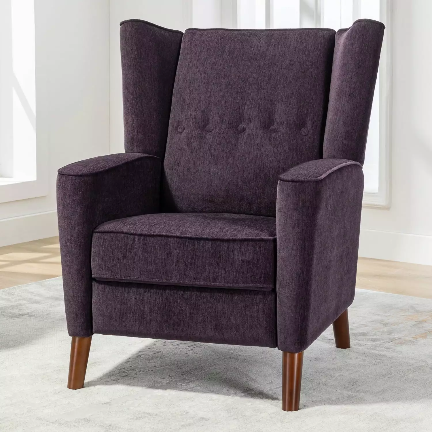 Miekor Purple Mid Century Chenille Wingback Recliner Chair Solid Wood Legs