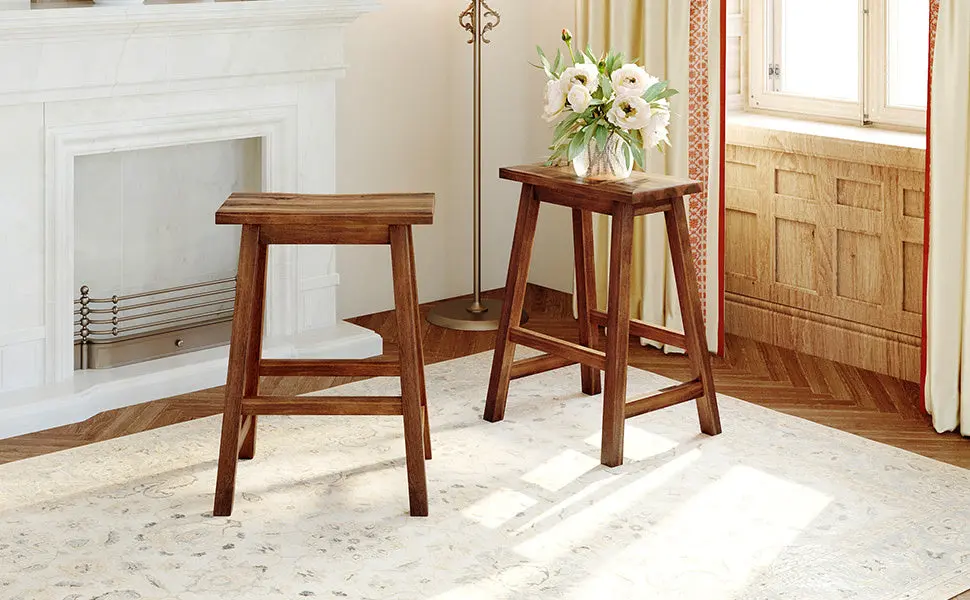 Farmhouse Rustic 2 Piece Counter Height Wood Kitchen Dining Stools Bar topmax
