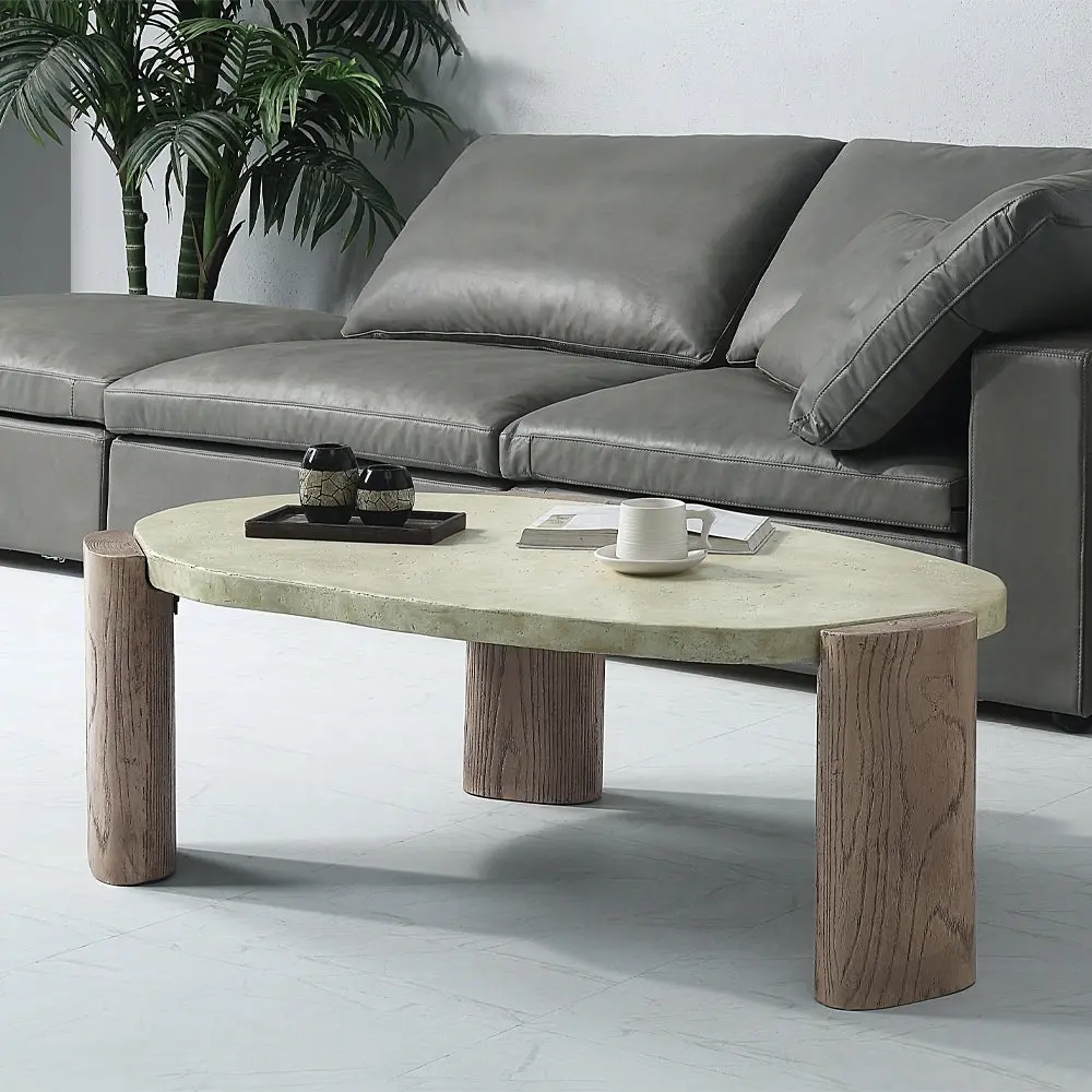 Weathered Grey and Oak Oblong Coffee Table Primary Living Space furniture max