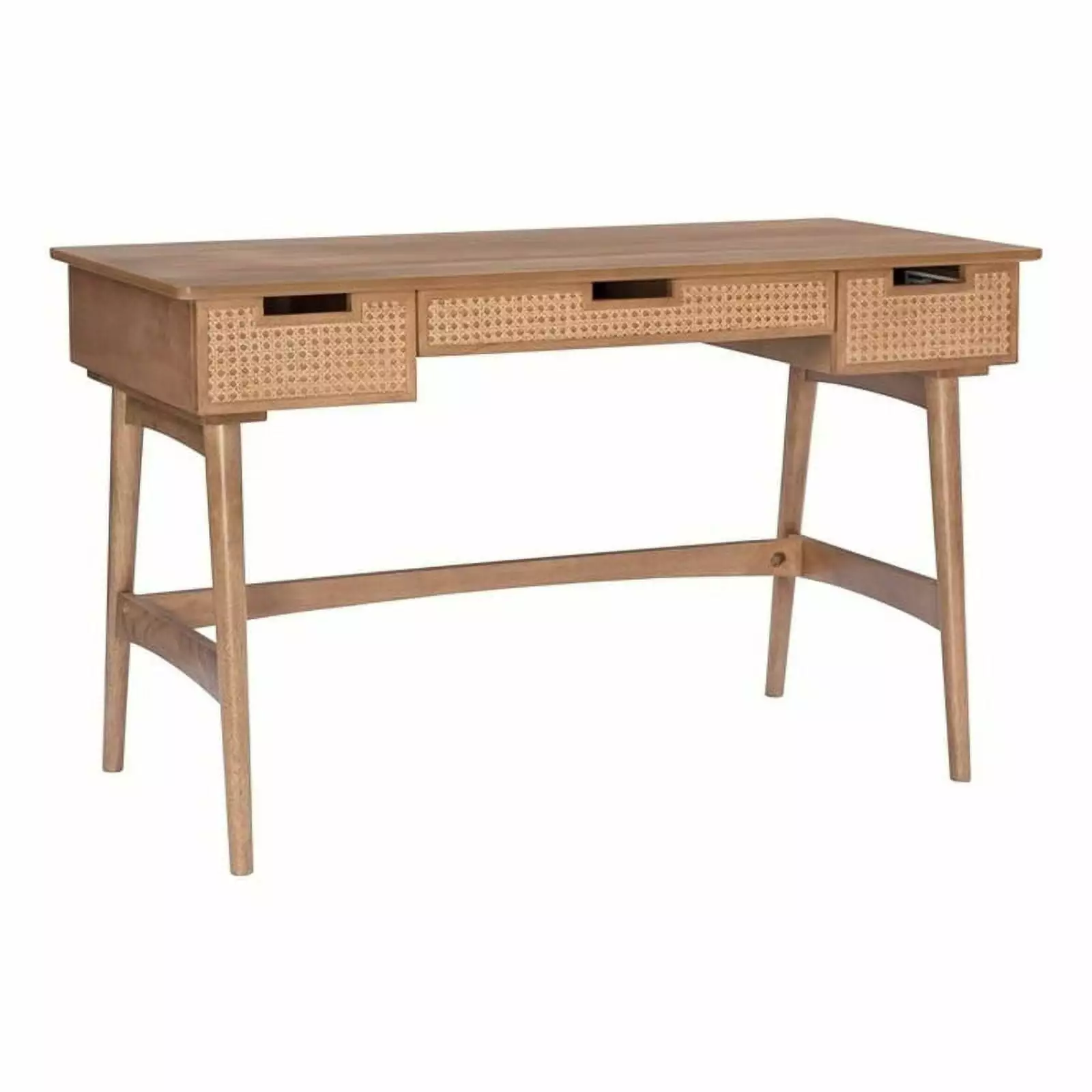 Linon Luca Rattan Wood Desk Drawers Natural - Stylish Home Office Desk