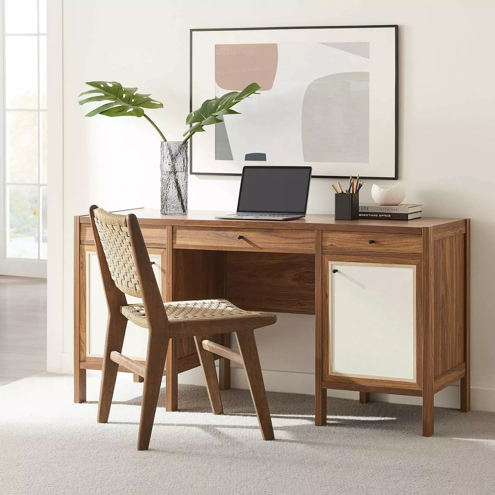 Modway Capri 58 Walnut Wood Grain Office Desk Modern Workspace