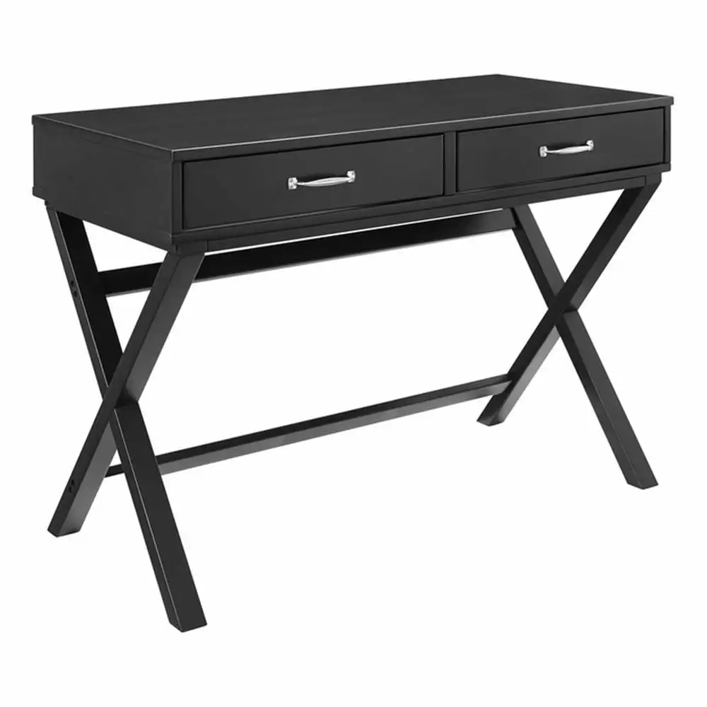 Pemberly Row Modern Contemporary Two Drawer Black Wood Desk Home Office