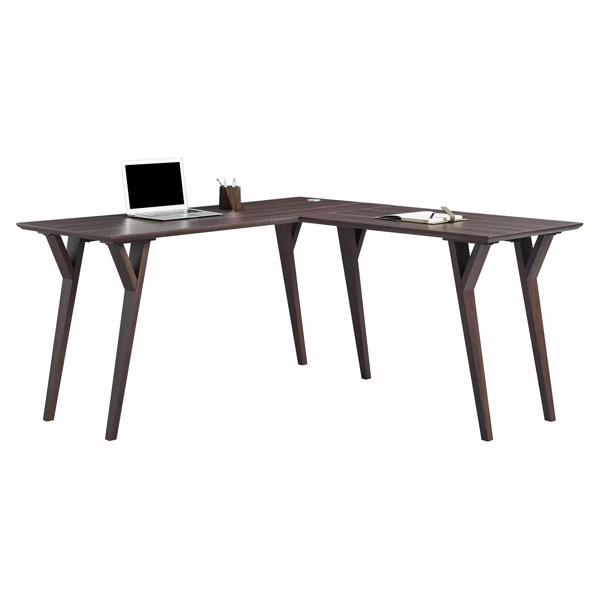 Realspace Trezza 62W L-Shaped Desk Warm Walnut - Stylish Home Office Desk