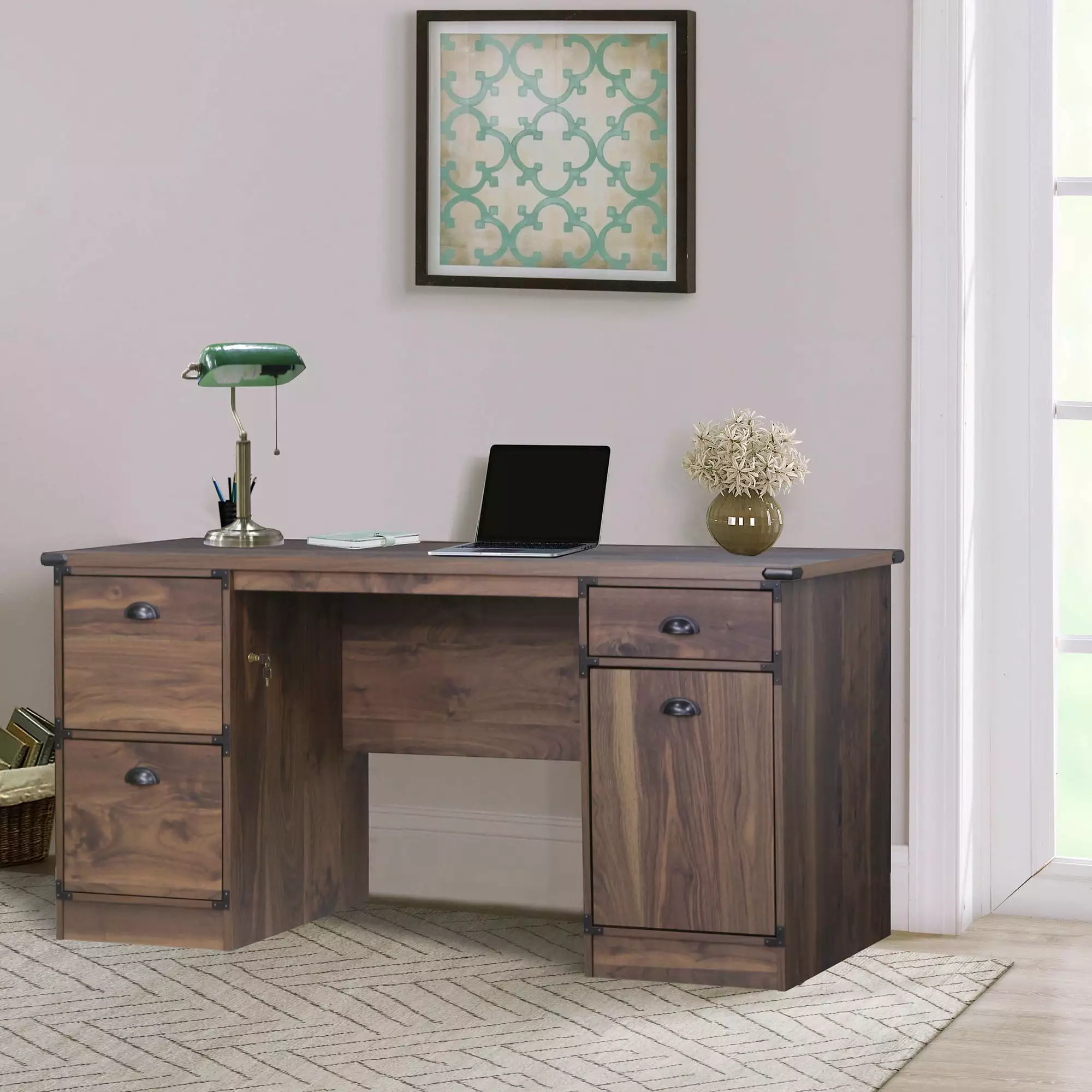 Saint Birch Brunei Wood Executive Desk Dark Walnut Finish