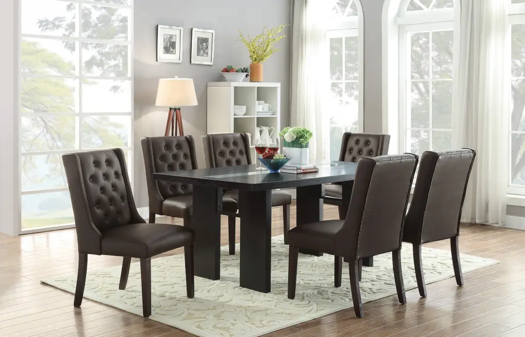 Contemporary Espresso Finish 7Pc Dining Set Solid Wood Dining Table And Chairs kanepe