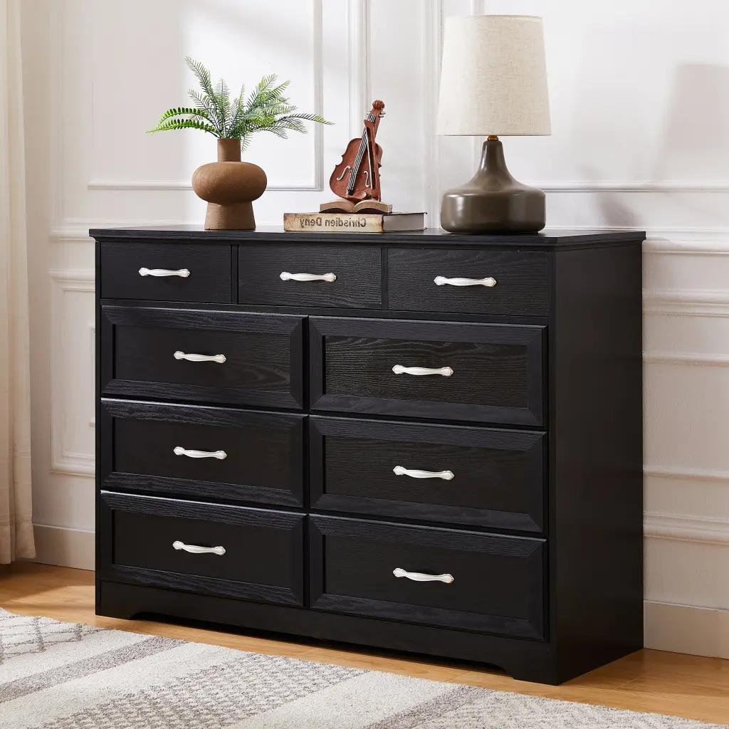 9 Drawer Long Dresser Antique Handles Wood Chest Bedroom Dresser rnb