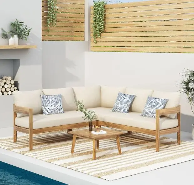 Brooklyn Sofa Set Teak Beige Acacia Wood Living Room Furniture nh-gardenpara