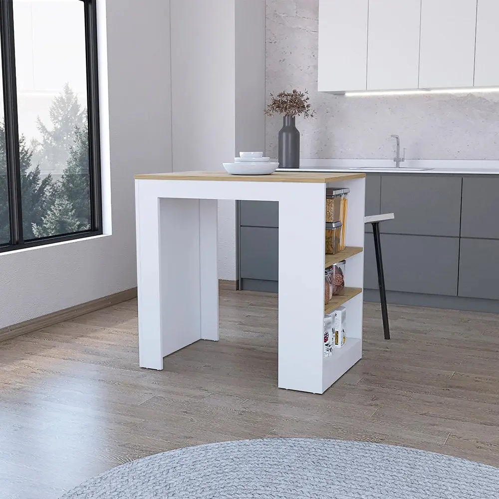 Highlands Kitchen Island Storage Base White And Macadamia White Wood Countertop furniture max