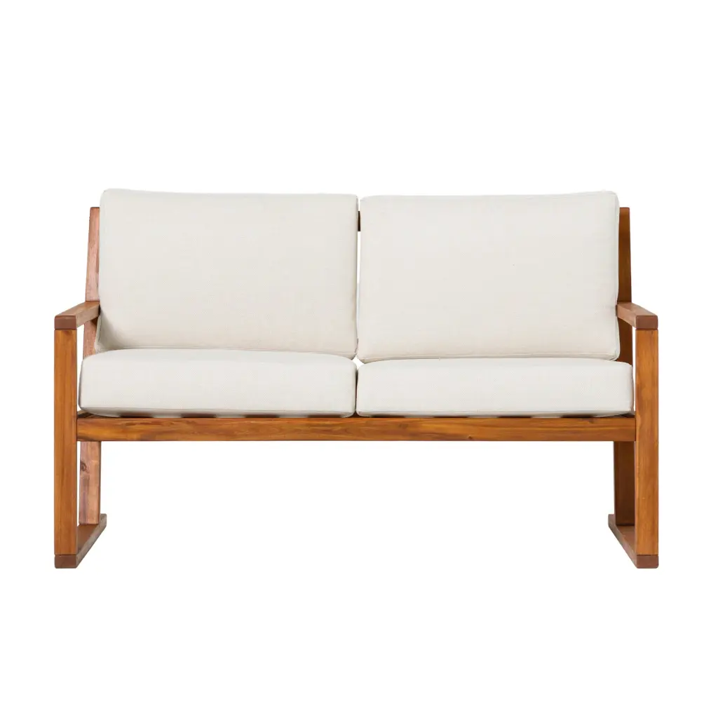 Contemporary Solid Wood Slat Back Patio Loveseat Brown Acacia Wood walker edison
