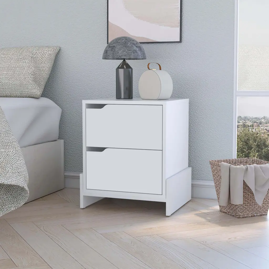 Ralston 2 Drawer Nightstand White Engineered Wood Bedroom furniture max