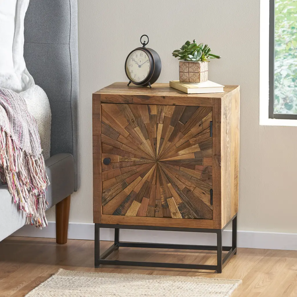 Night Stand Natural Wood Bedside Table Drawer nh-inmax