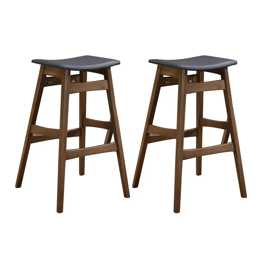 Dark Grey and Natural Walnut Bar Height Stool Set 2 Solid Wood furniture max
