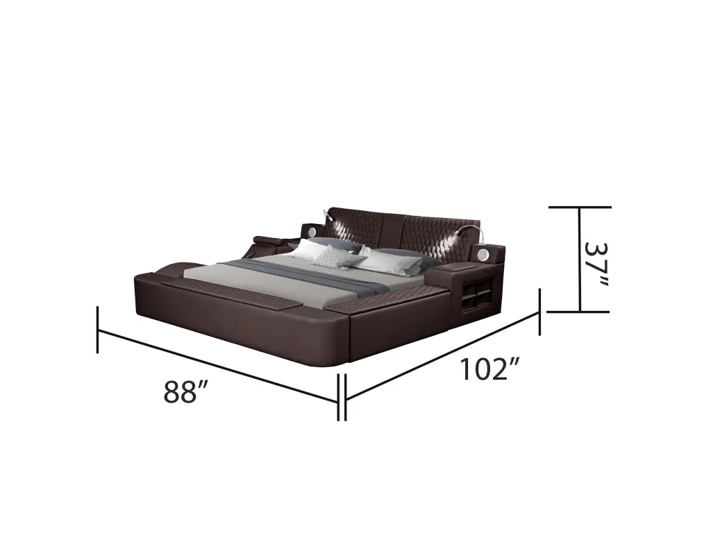 Zoya Queen Size Wooden Bed, Intelligent Multifunctional Bed Brown Box galaxy home furnishings