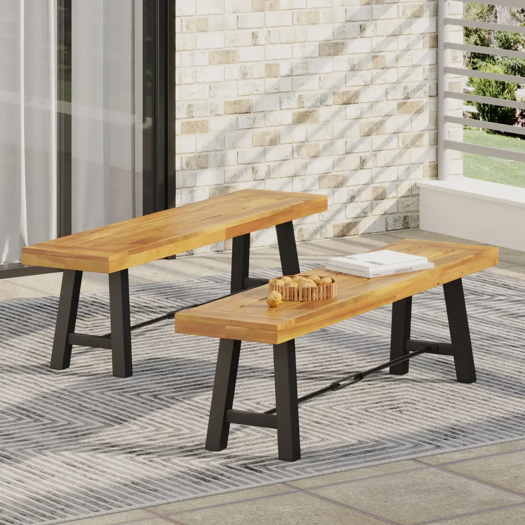 Catriona Bench Teak Acacia Wood Outdoor Patio Bench nh-gardenpara