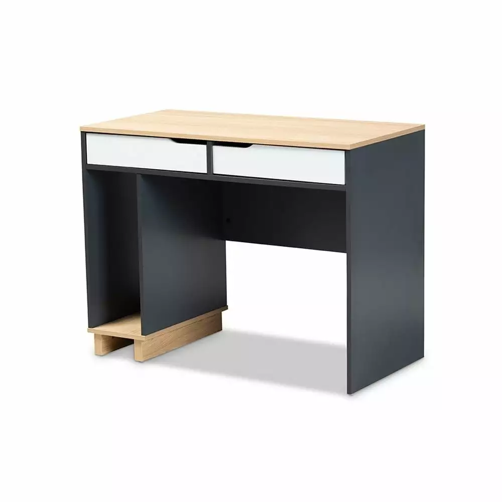 Baxton Studio Reed 2-Drawer Multicolor Wood Computer Desk Home Office