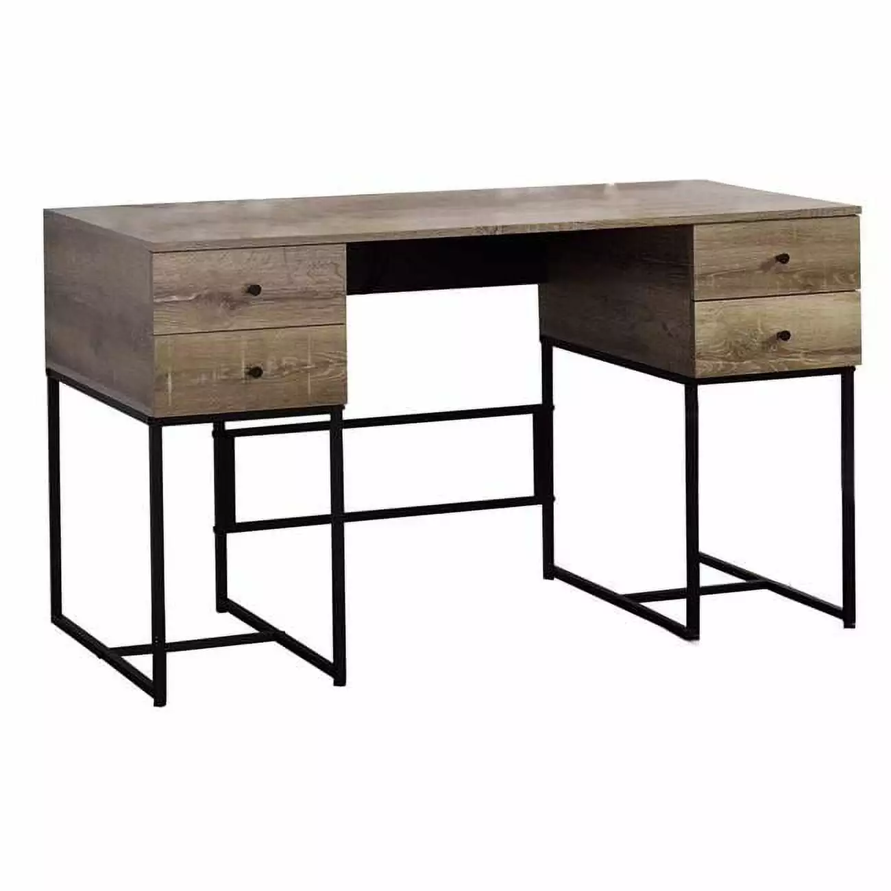 Benjara 31 x 22 x 47 Wooden Desk 4 Drawers Tubular Metal Support Brown Black Convenience Concepts