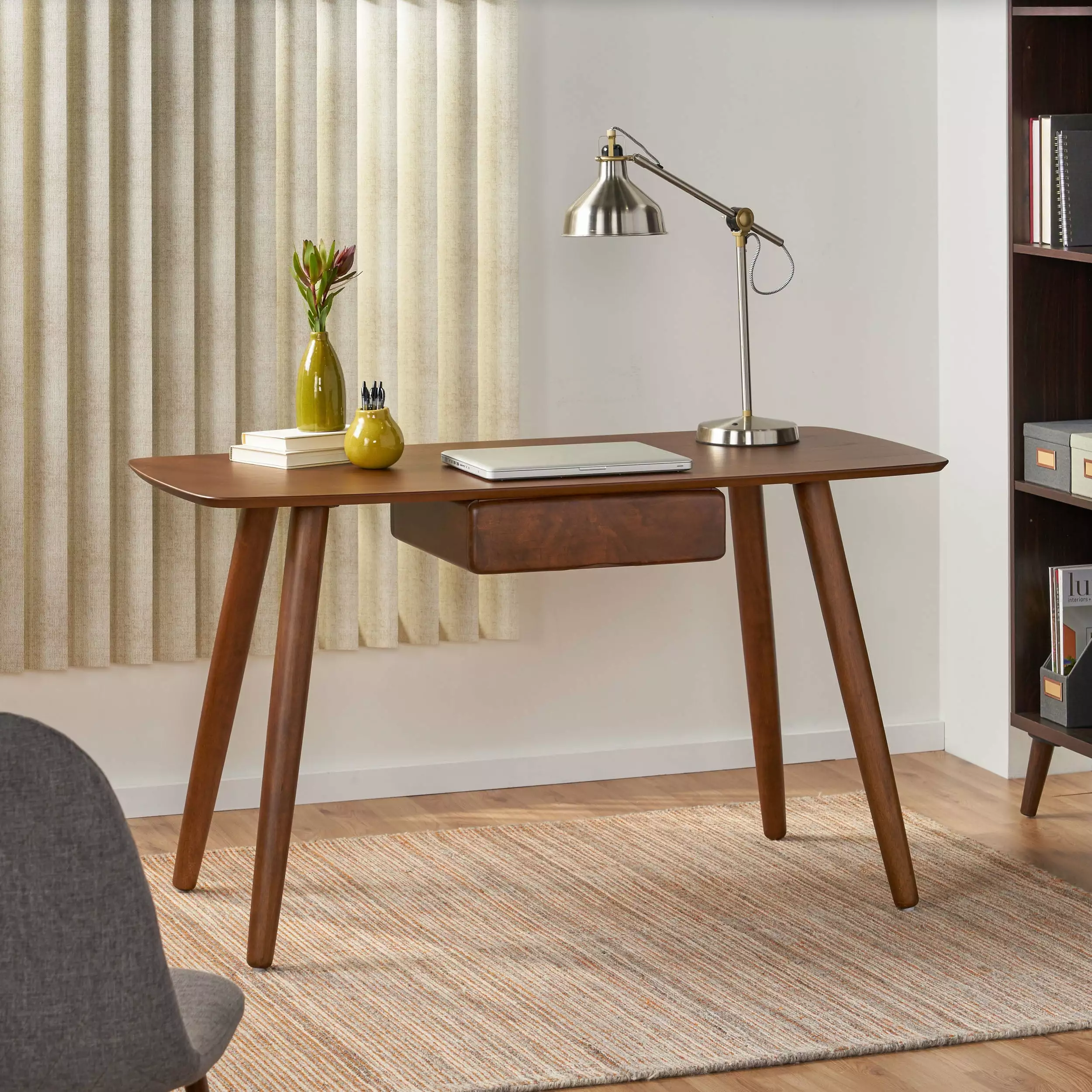 GDF Studio Mayworth Mid Century Modern Wooden Desk Natural Walnut GDFSTUDIO