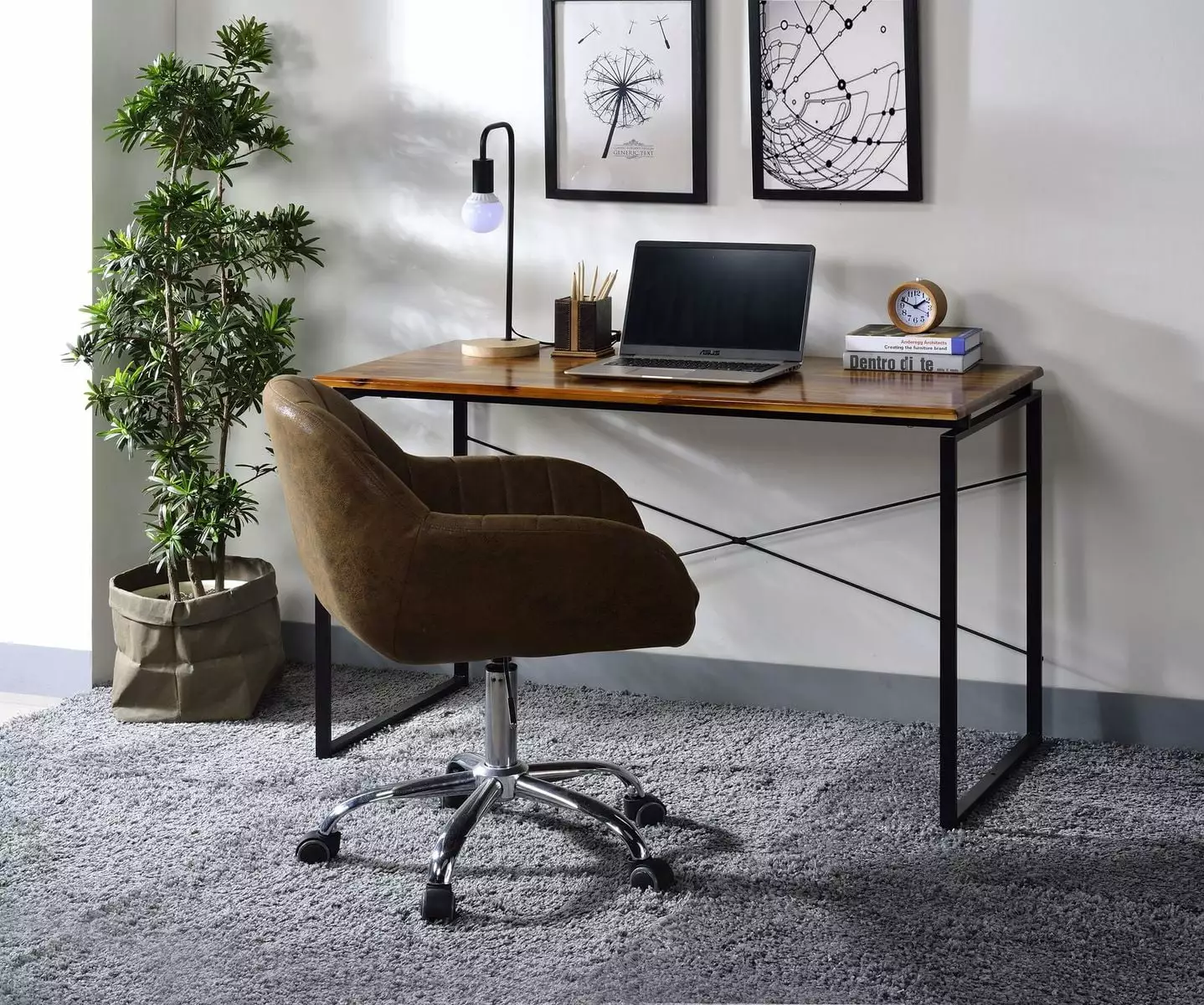 GeeHome Jurgen Desk Oak and Black Finish Home Office