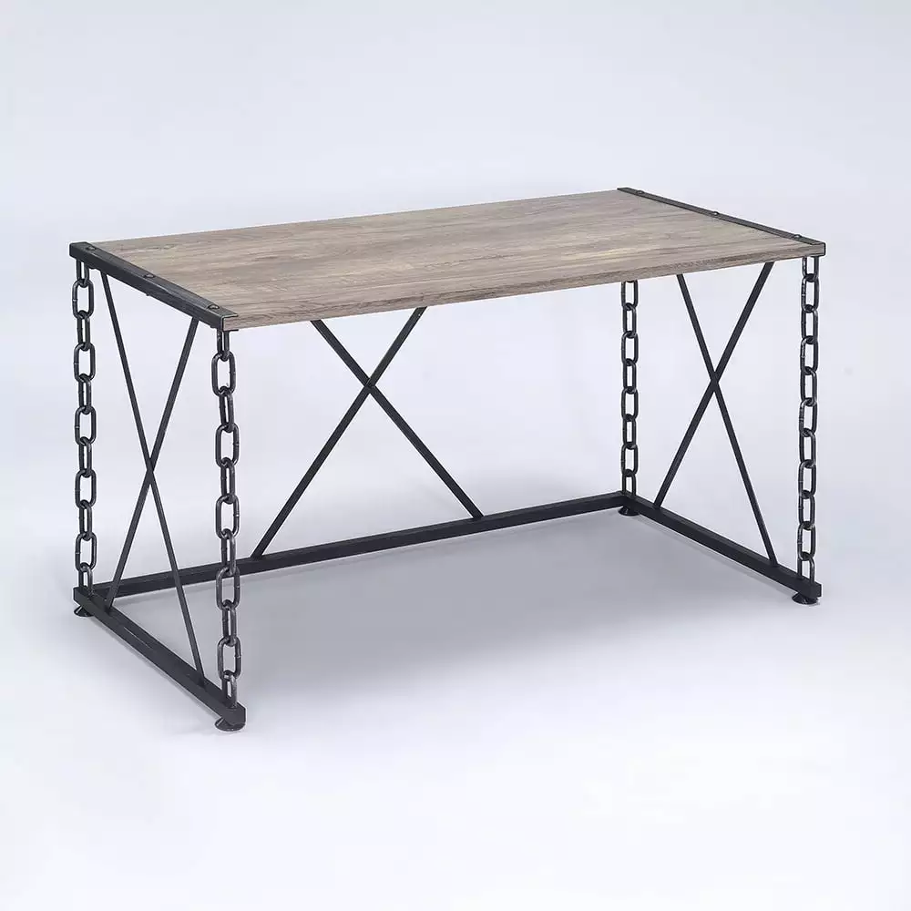GeeHome Rustic Oak and Antique Black Rectangular Desk Home Office