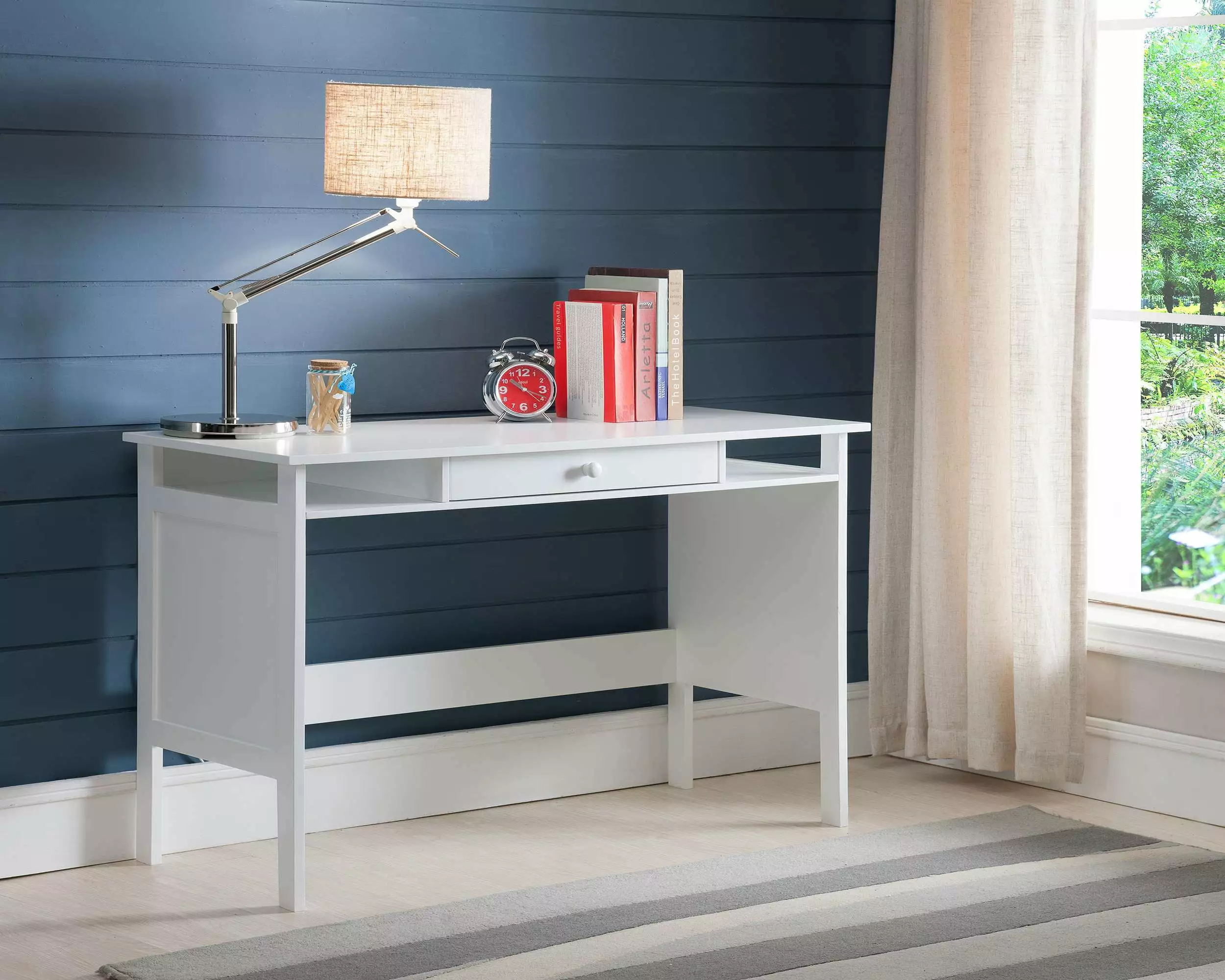 Kings Brand Furniture Sleek Wood Desk Drawer & Shelves White