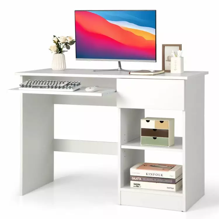 Yardi Yard White Wooden Computer Desk CPU Stand Gaming Study Writing