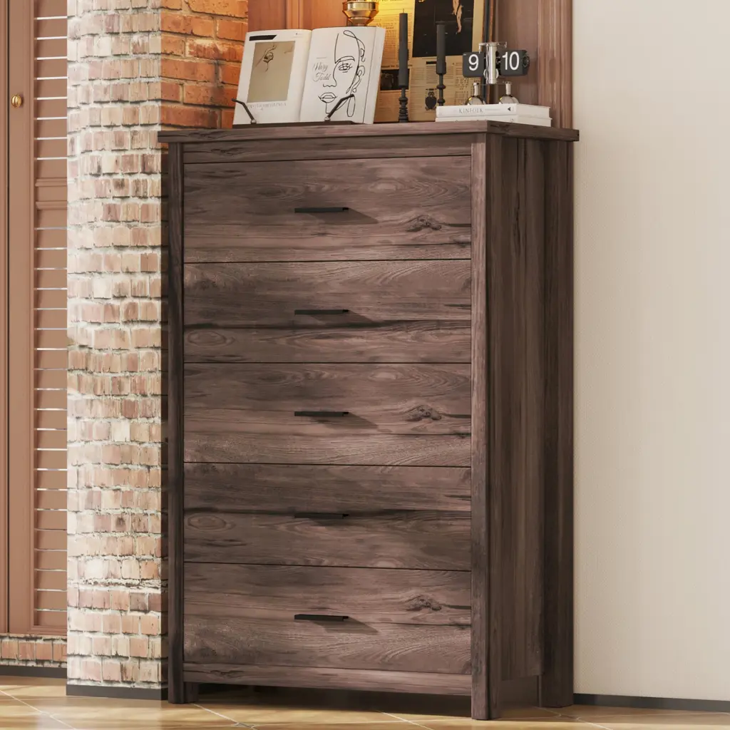 Retro American Country Style 5 Drawer Wooden Dresser Storage Cabinet homey life