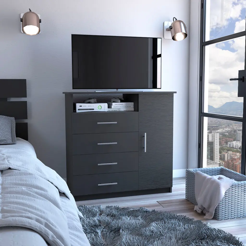 Peru 4 Drawer Dresser Single Door Cabinet One Open Shelf High Quality Wooden Dresser rta mubles colombia