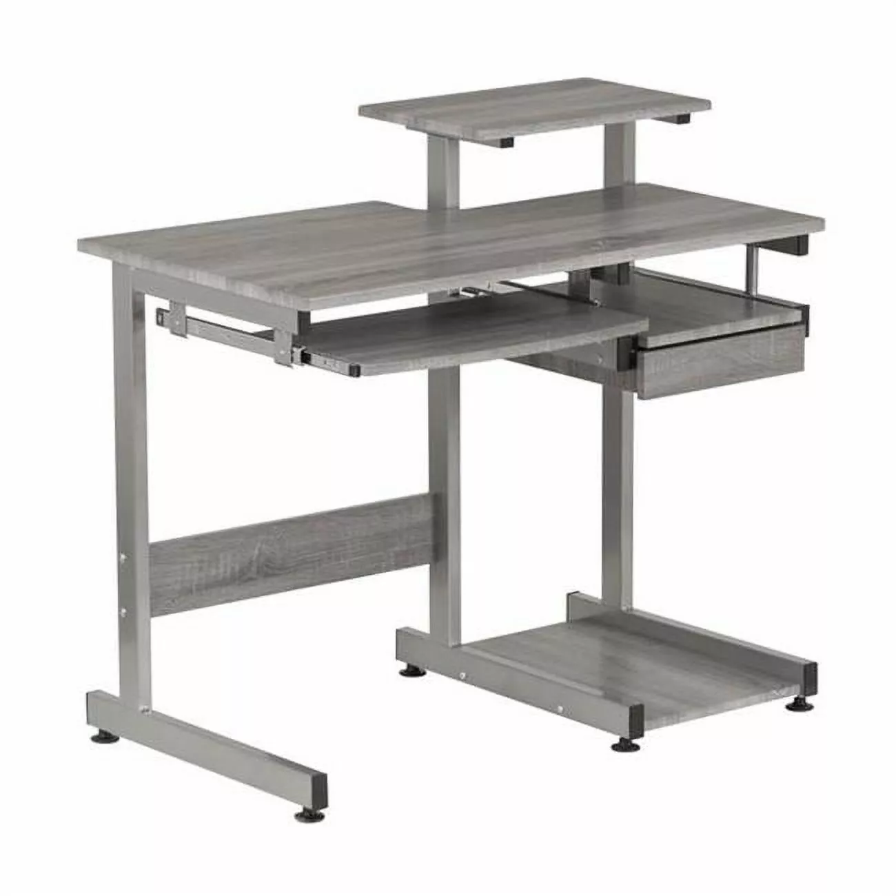 Complete Gray Computer Workstation Desk 35.25 x 37.75 Inches Home Office Back2Basics