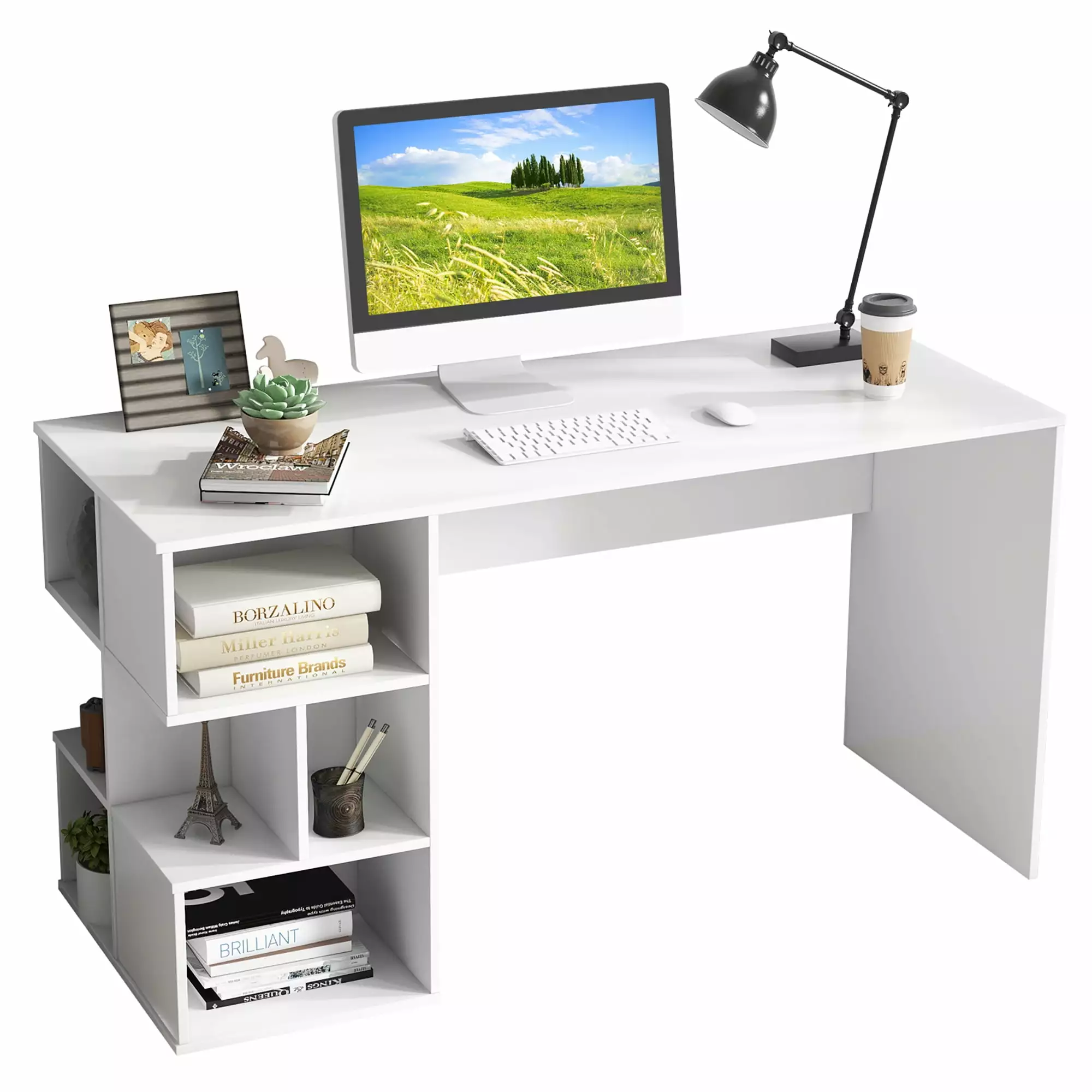 Costway 55 Home Office Computer Desk Writing Study Workstation Laptop Table Cubbies