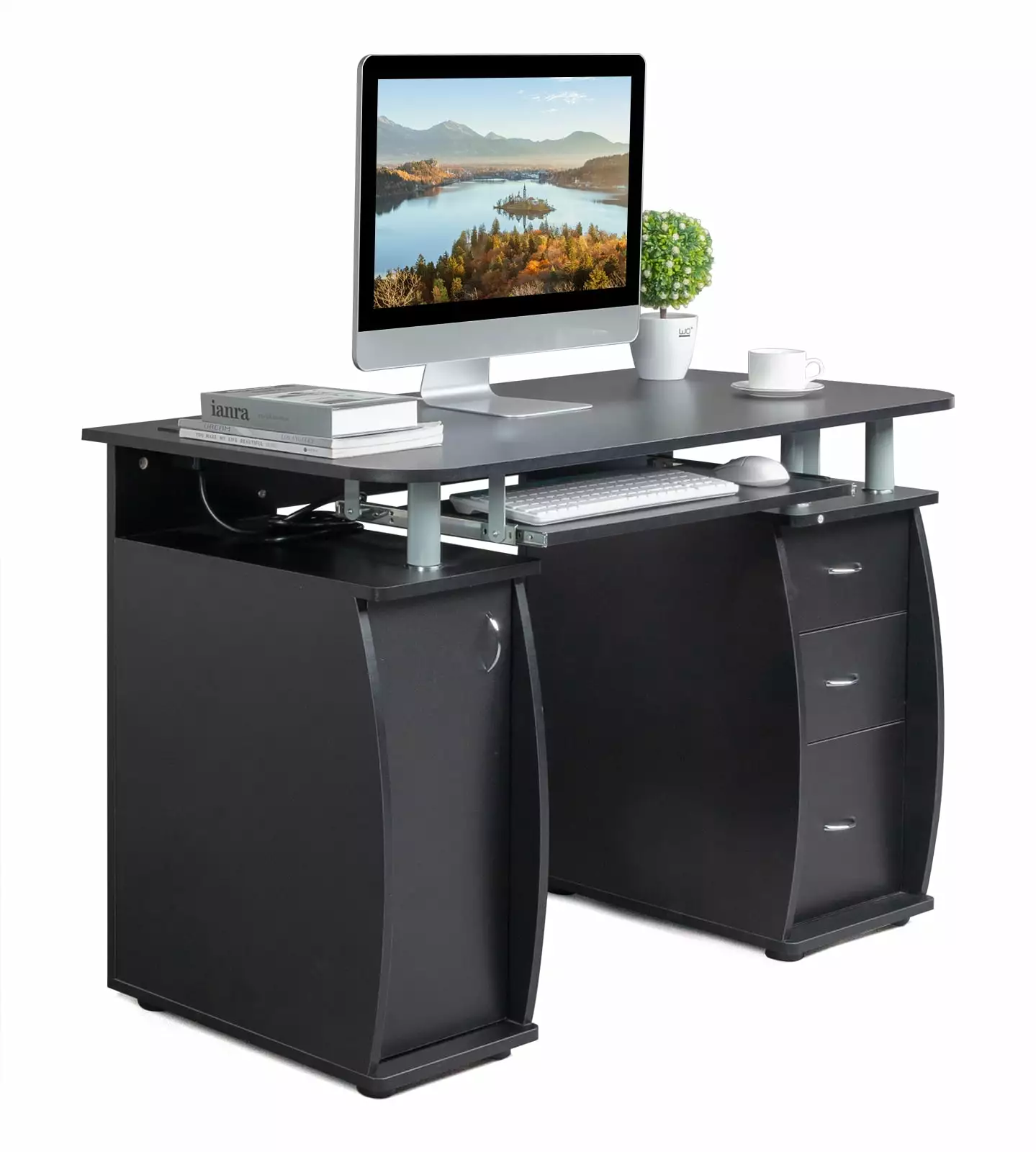Ktaxon Computer Desk Keyboard Shelf and Charging Station Black FCH