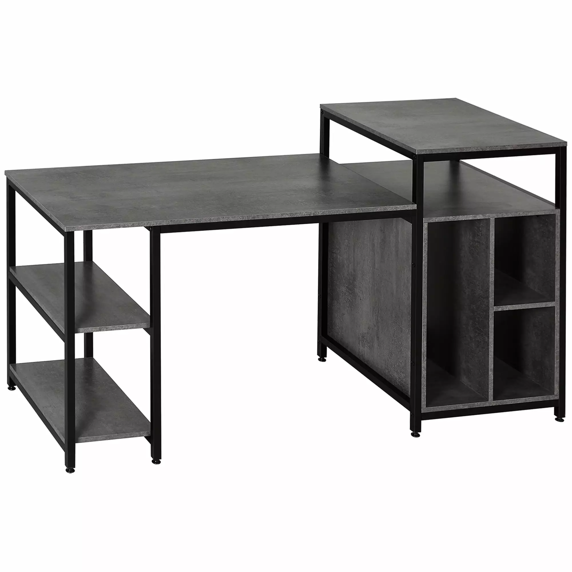 68 Inch Office Table Computer Desk Workstation Bookshelf and CPU Stand Modern Woodgrain Design Grey Jamini