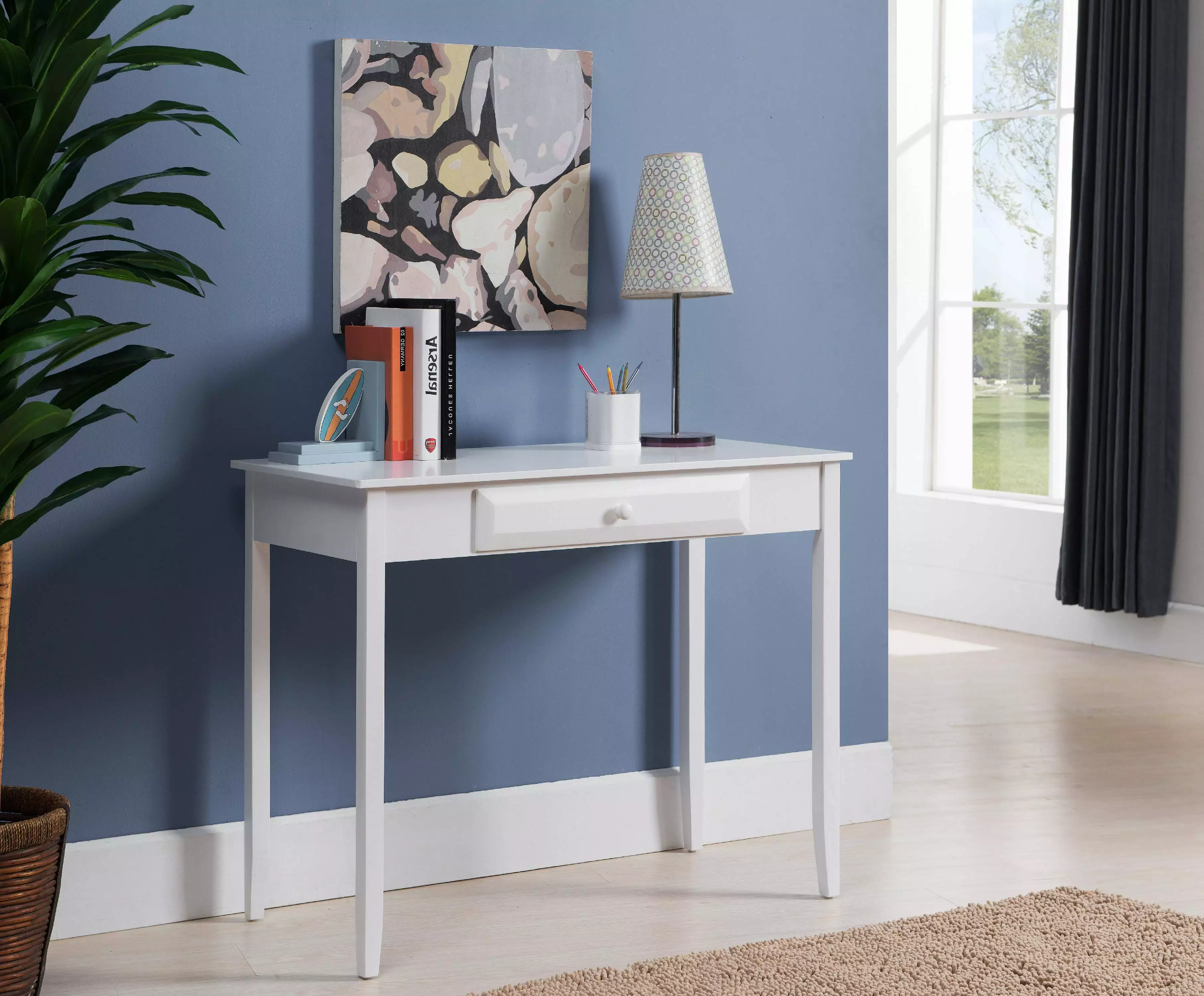 Maci Home Office Workstation Computer Desk White Wood Contemporary Storage Drawer Pilaster Designs