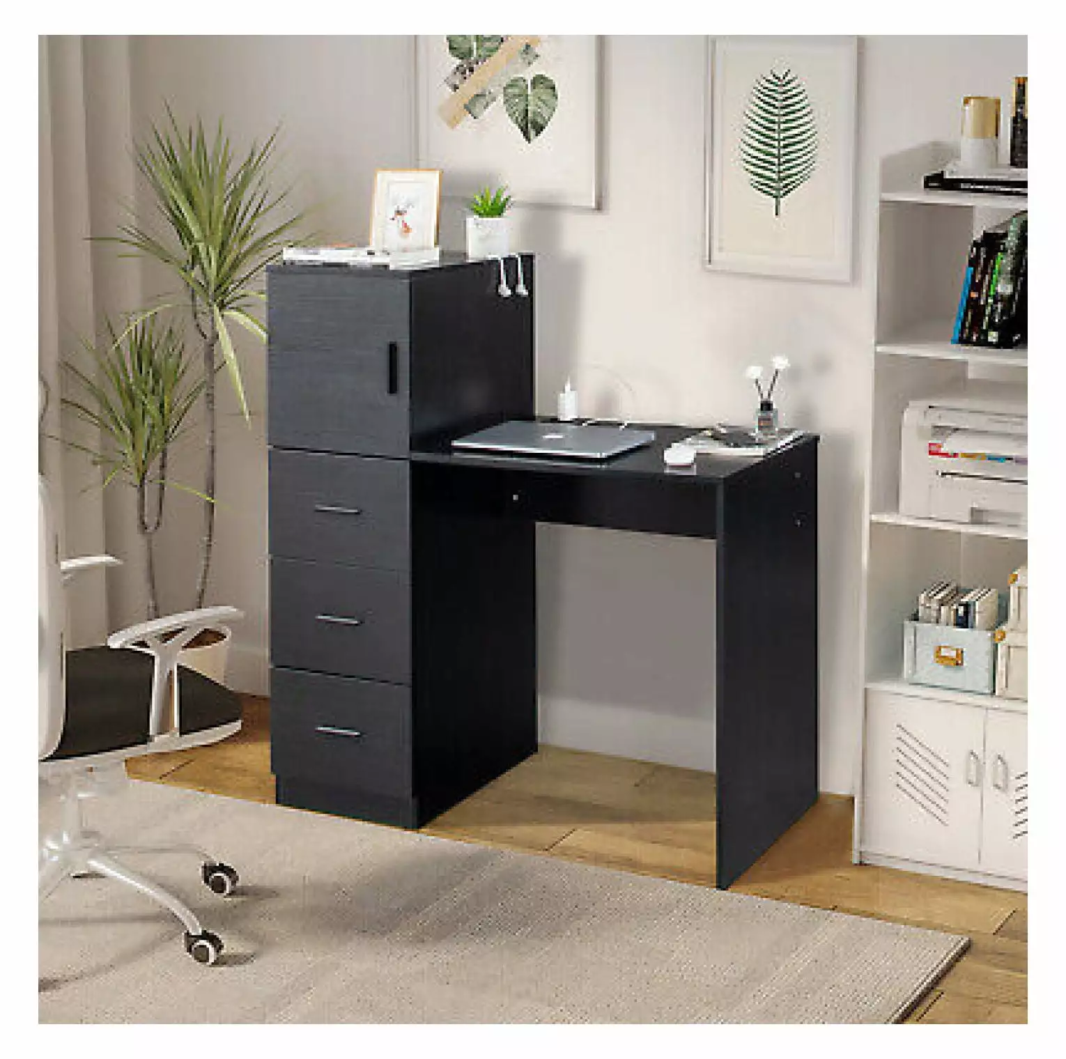 FENG20 Computer Desk Bookshelf Cabinet Charging Station Writing Workstation