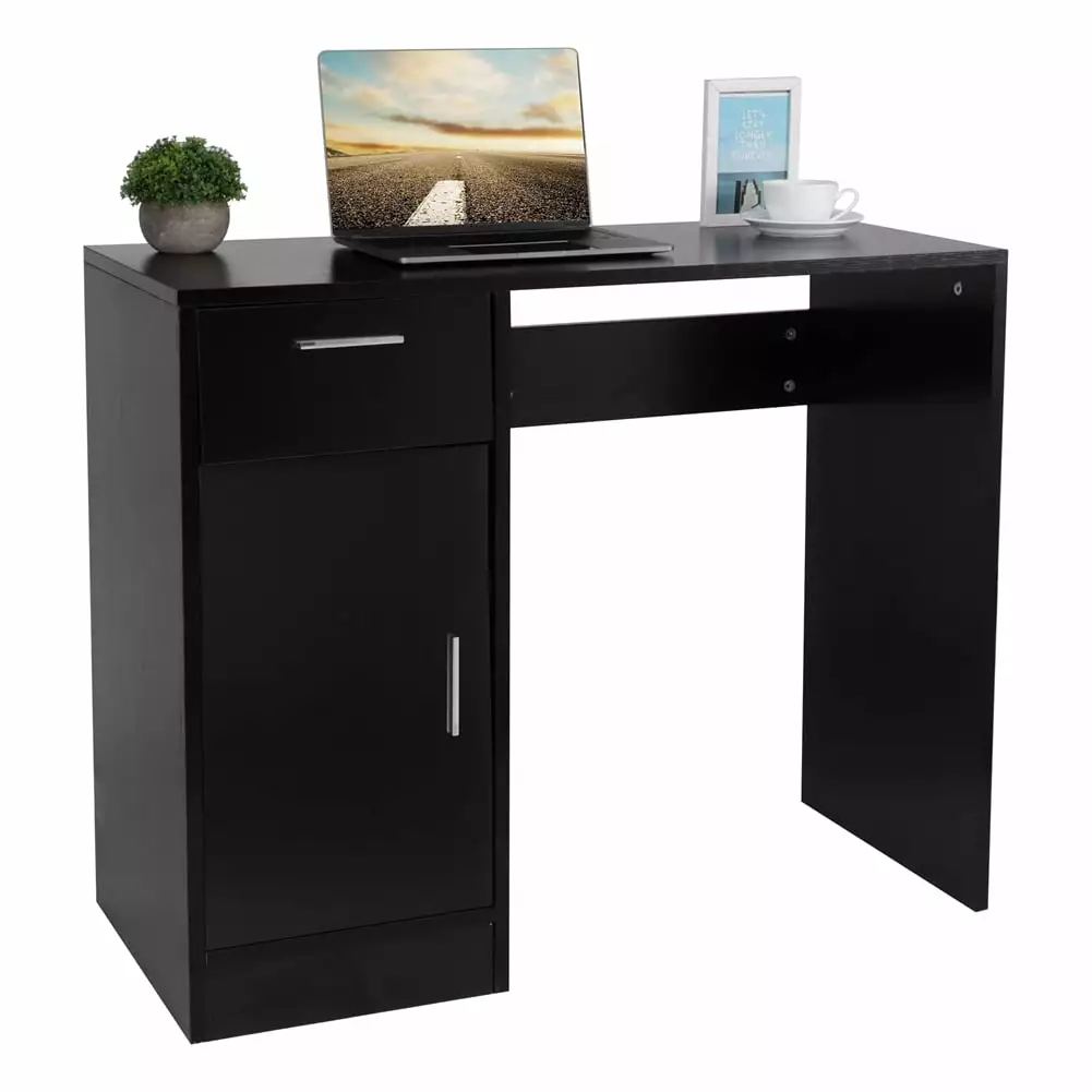Computer Desk Workstation Laptop Study Table 1 Drawer and Door Black Fyydes