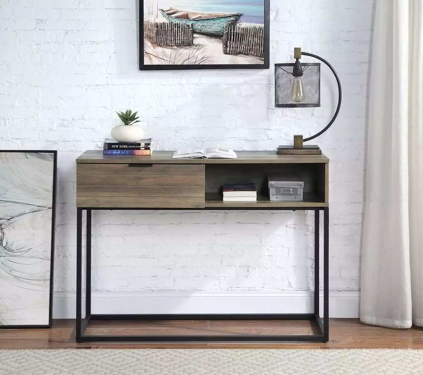 Acme Galeno Writing Desk Rustic Oak Black Finish Acme Furniture