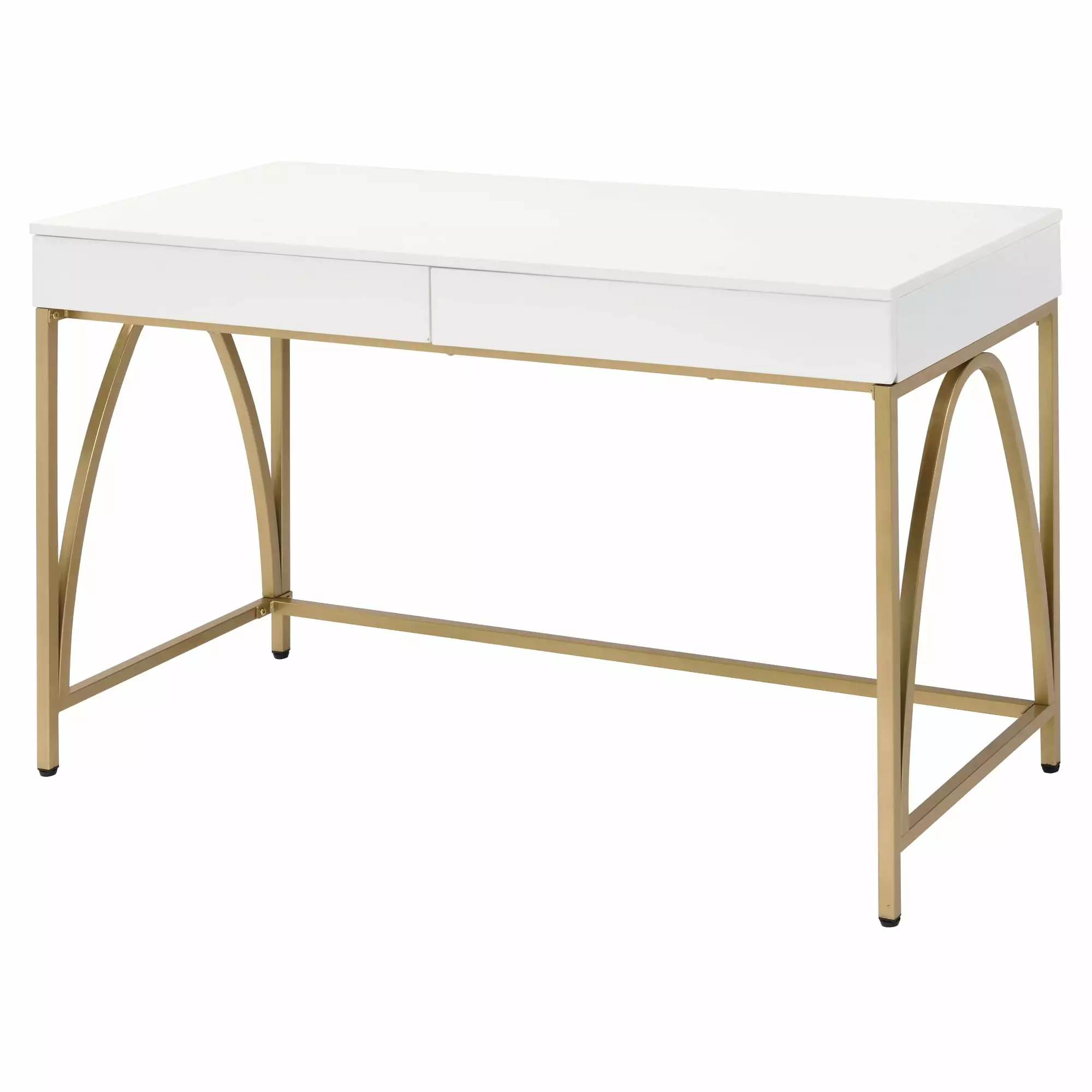 ACME Lightmane Writing Desk White High Gloss Gold Modern Home Office Acme Furniture