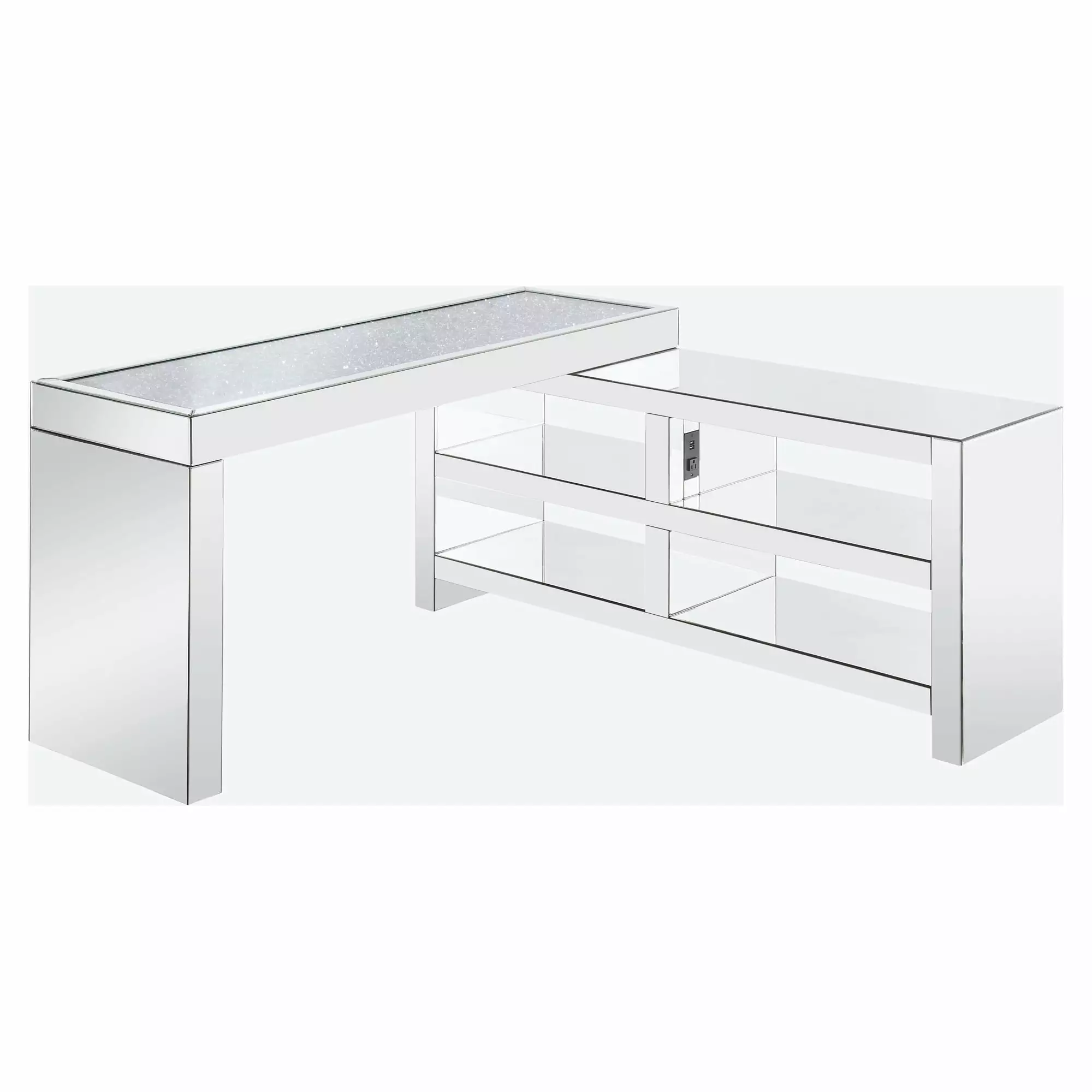 ACME Noralie Built- USB Writing Desk Clear and Mirrored - Modern Home Office Desk Acme Furniture