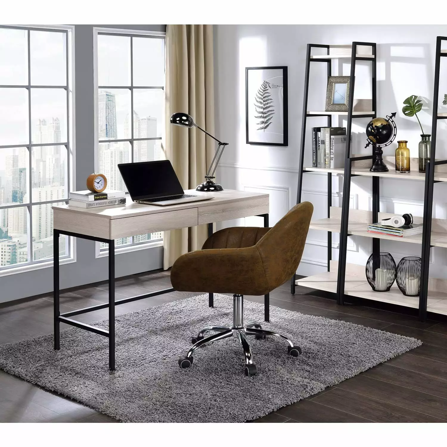 ACME Wendral Wooden Top Writing Desk 2 Drawers Natural and Black Home Office Furniture Acme Furniture