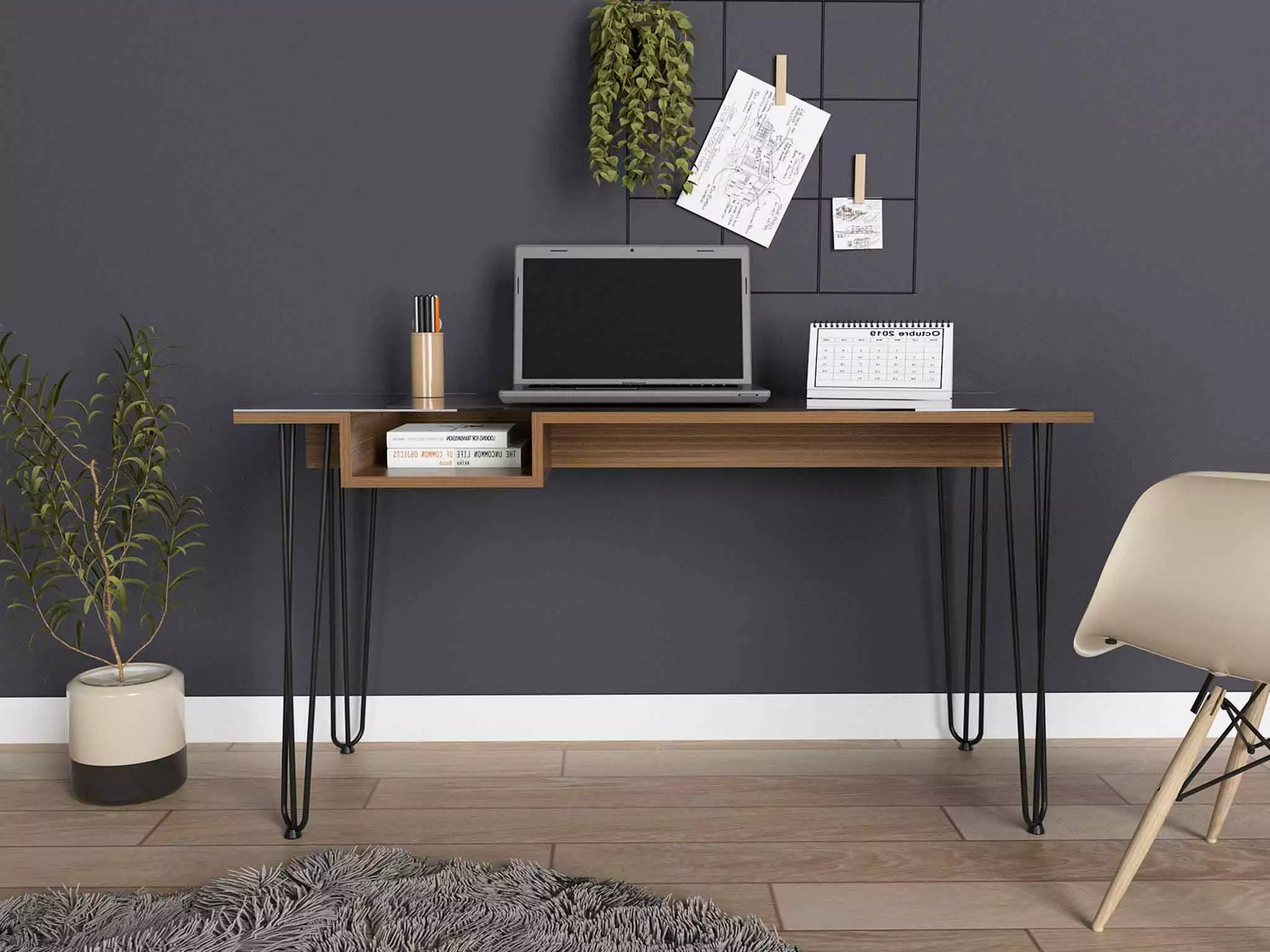 Adrinfly Posey 1-Drawer Rectangle Writing Desk Hairpin Legs Mahogany